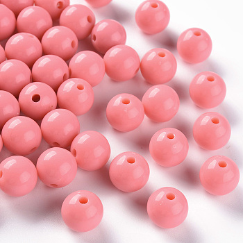 Opaque Acrylic Beads, Round, Salmon, 10x9mm, Hole: 2mm