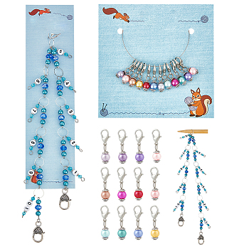 Knitting Row Counter Chains & Locking Stitch Markers Kits, with Acrylic & Glass Bead, Mixed Color, 2.5~46cm, 13pcs/set