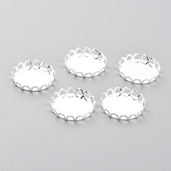 304 Stainless Steel Cabochon Settings, Lace Edge Bezel Cups, Flat Round, Silver, 19x3mm Tray: 18mm