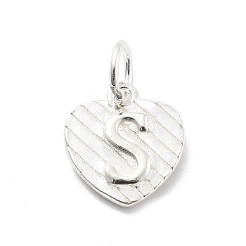 925 Sterling Silver Heart with Capital Letter Charms, with Jump Rings, Silver Color, Letter S, 11.5x10.5x1.5mm, Hole: 4mm