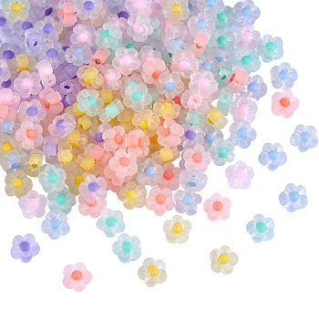 210Pcs 6 Colors Transparent Acrylic Beads, Frosted, Bead in Bead, Flower, Mixed Color, 12x12.5x6mm, Hole: 2.5mm, 35pcs/color