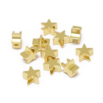 Rack Plating Brass Beads, Long-Lasting Plated, Five-Pointed Star, Real 24K Gold Plated, 6x3mm, Hole: 1.6mm