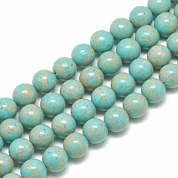 Synthetic Imperial Jasper Beads Strands, Dyed, Round, Turquoise, 10mm, Hole: 1mm, about 40pcs/strand, 15.7 inch