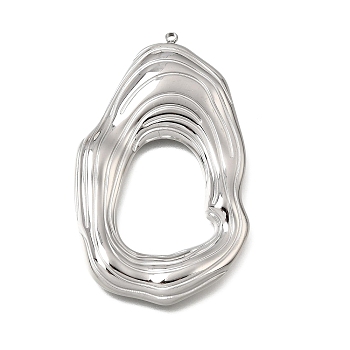 304 Stainless Steel Big Pendants, Textured Irregular Oval Charms, Stainless Steel Color, 62x38x3.5mm, Hole: 1.8mm