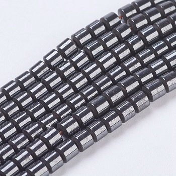 Magnetic Synthetic Hematite Beads Strands, Column, Black, Size: about 3mm in diameter, 3mm thick, hole: 0.6mm, about 122pcs/strand