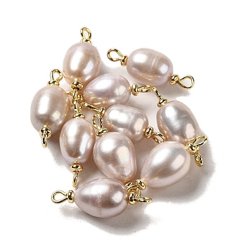 Natural Pearl Connector Charms, Potato Links with Real 18K Gold Plated Brass Double Loops, Thistle, 23~24x8.5~10mm, Hole: 1.5mm