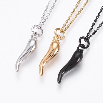 304 Stainless Steel Pendant Necklaces, Horn of Plenty/Italian Horn Cornicello,Mixed Color, 17.71 inch(45cm), 1.5mm