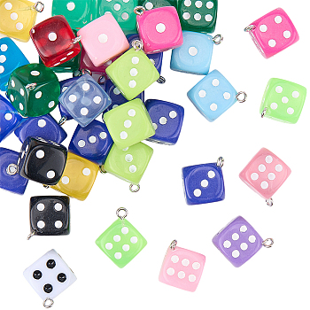 40Pcs 2 Colors Transparent/Opaque Acrylic Enamel Pendants, Dice, Mixed Color, 22.5~23.2x18.1~18.5x14~18.5mm, Hole: 2mm, 20pcs/style