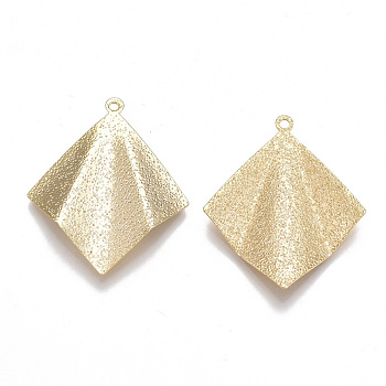 Brass Textured Pendants, Crinkle, Rhombus, Real 18K Gold Plated, 32x26.5x3mm, Hole: 1.5mm