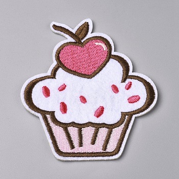Computerized Embroidery Cloth Iron on/Sew on Patches, Costume Accessories, Appliques, for Backpacks, Clothes, Cup Cake, Pink, 82x72.5x1.5mm