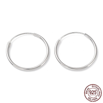 Rhodium Plated 925 Sterling Silver Huggie Hoop Earrings, with S925 Stamp, Real Platinum Plated, 20x1.5x20.5mm