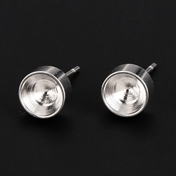 304 Stainless Steel Stud Earring Settings, for Pointed Back Rhinestone, Silver, Fit for 6mm Rhinestone, 14.5x7mm, Pin: 0.8mm