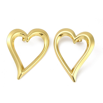 PVD Vacuum Plating 201 Stainless Steel Heart Stud Earrings for Women, with 304 Stainless Steel Pins, Golden, 51x42mm