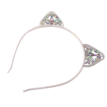 Cat Ear Alloy Crystal AB Rhinestone Head Band, Hair Accessories for Women and Girls, Platinum, No Size
