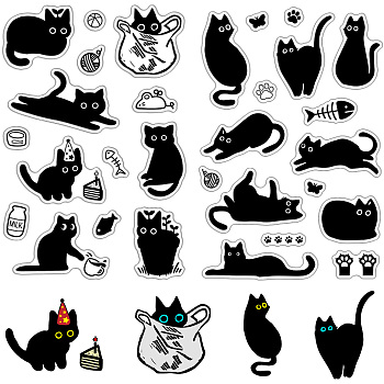 Custom Wall Theme PVC Plastic Clear Stamps, for DIY Scrapbooking, Photo Album Decorative, Cards Making, Cat Shape, 160x110mm, 2pcs/set