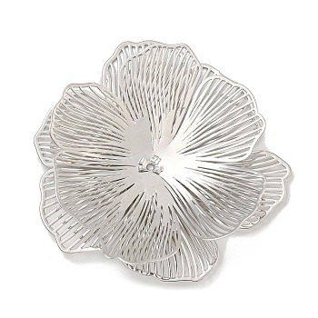 Rack Plating Brass Bead Caps, Long-Lasting Plated, Cadmium Free & Nickel Free & Lead Free, Flower, Platinum, 43x45x3.5mm, Hole: 0.8mm