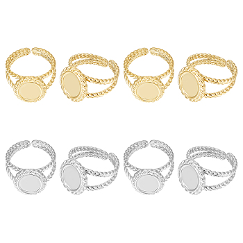 8Pcs 2 Colors 304 Stainless Steel Open Cuff Ring Settings, Oval, Golden & Stainless Steel Color, US Size 7(17.3mm), Tray: 15x13mm, 4Pcs/color