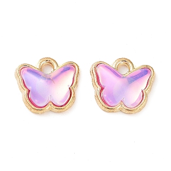 Rack Plating Alloy Glass Charms, Butterfly, Golden, Violet, 9x9.5x3.5mm, Hole: 1mm