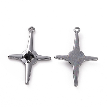 Rack Plating Alloy Black Glass Pendants, Cadmium Free & Lead Free & Nickle Free, Faceted, Star Charms, Gunmetal, 34x23x4mm, Hole: 1.4mm