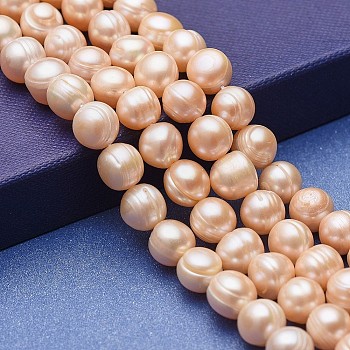 Natural Cultured Freshwater Pearl Beads Strands, Potato, Bisque, 9~11x9~10mm, Hole: 0.5mm, about 39pcs/strand, 14.76 inch(37.5cm)