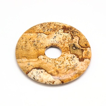Donut/Pi Disc Natural Gemstone Pendants, Picture Jasper, Donut Width: 12mm, 30x5mm, Hole: 6mm