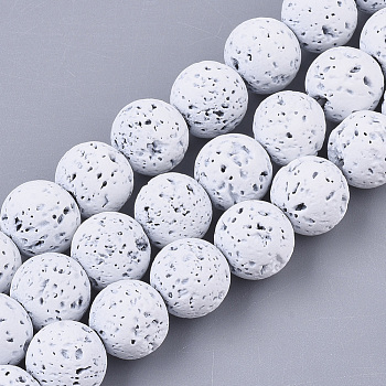 Spray Painted Natural Lava Rock Beads Strands, Round, White, 10~11mm, Hole: 1.4mm, about 37~39pcs/Strand, 14.96 inch(38cm)