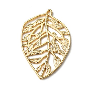 Brass Pendants, Leaf, Real 18K Gold Plated, 32x22x1mm, Hole: 1mm