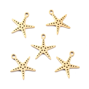 201 Stainless Steel Charms, Laser Cut, Manual Polishing, Starfish, Golden, 14x13x1mm, Hole: 1.5mm