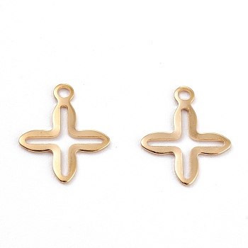 201 Stainless Steel Tiny Cross Charms, Hollow, Real 18k Gold Plated, 13x11x0.5mm, Hole: 1.4mm