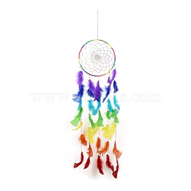 Chakra Theme Iron Woven Web/Net with Feather Pendant Decorations(AJEW-B016-03)-2