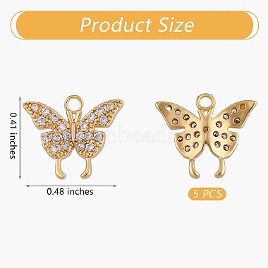 5 pièces papillon clair zircone cubique pendentif à breloque en laiton cz charme insecte pendentif plaqué or pour bijoux collier boucle d'oreille faisant de l'artisanat(JX385A)-2