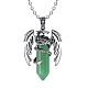 Natural Green Aventurine Bullet with Dragon Pendant Necklace with Zinc Alloy Chains(PW-WG99720-02)-1