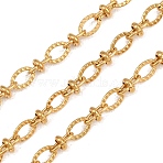 304 Stainless Steel Textured Oval Link Chains, Unwelded, with Spool, Ion Plating(IP), Real 18K Gold Plated, 6x4x1mm and 7x4mm(CHS-A016-26G)