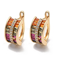 Brass with Colorful Cubic Zirconia Hoop Earrings, Arch, Light Gold, 17.5x8.5mm(EJEW-B035-38KCG)