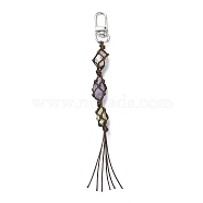 Natural Quartz Crystal Macrame Pouch Tassel Pendant Decorations, with Alloy Swivel Clasps and Polyester Cord Tassel Decorations, Mixed Color, 16x1.3cm(KEYC-TA00023-02)