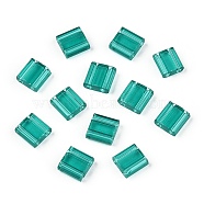 2-Hole Glass Seed Beads, Transparent Colours, Rectangle, Light Sea Green, 5x4.5~5.5x2~2.5mm, Hole: 0.5~0.8mm(SEED-T003-01C-09)