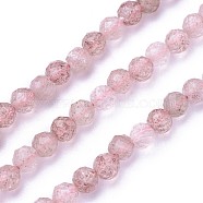 Natural Strawberry Quartz Beads Strands, Faceted, Round, Flamingo, 4~4.5mm, Hole: 0.6mm, about 90~100pcs/strand, 14.5~16.1 inch(37~41cm)(G-F619-16A-4mm)