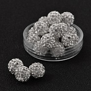 Pave Disco Ball Beads, Polymer Clay Rhinestone Beads, Grade A, Crystal, PP13(1.9~2mm), 10mm, Hole: 1mm(RB-Q195-10mm-001)
