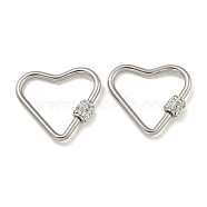 304 Stainless Steel Screw Carabiner Lock Charms, for Necklaces Making, with Polymer Clay Rhinestone, Heart, 23x25x2mm(STAS-C092-02C-P)
