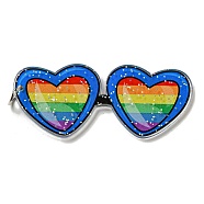 Double-Sided Printed Acrylic Big Pendants, with Iron Jump Ring and Glitter Powder, Heart Glasses with Rainbow Pattern, Royal Blue, 51x21.5x2mm, Hole: 5.5mm(OACR-G030-05E)
