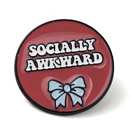 Inspirational Word Socially Awkward & Bowknot Enamel Pins, Black Alloy Badge for Women, Indian Red, 30x2mm(JEWB-G032-01A)