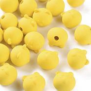 Acrylic Beads, Rubberized Style, Half Drilled, Bear, Gold, 15.5x16x15mm, Hole: 3.5mm(OACR-S039-06-81)
