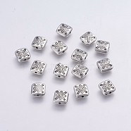CCB Plastic Beads, Square with Cross, Antique Silver, 8.5x8.5x3.5mm, Hole: 1mm(CCB-G006-027AS)
