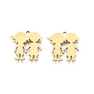 201 Stainless Steel Pendants, Girl, Real 18K Gold Plated, 16x15.5x1mm, Hole: 1.5mm(STAS-N091-147LG)