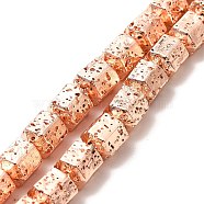 Electroplated Natural Lava Rock Beads Strands, Hexagon Column, Rose Gold Plated, 8x6.5x7.5mm, Hole: 1mm, about 50~51pcs/strand, 15.55~15.94 inch(39.5~40.5cm)(G-G984-09RG)