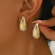 Vintage Roman Style Stainless Steel Enamel Teardrop Earrings for Women, Golden, White, 27x12.6mm(CJ7441-2)