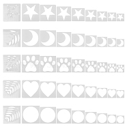 Square PET Plastic Drawing Painting Stencils Templates Sets, Star & Heart & Round & Moon & Paw Print Pattern, White, 6~25.1x6~25.1x0.02cm, 40pcs/set(DIY-WH0304-940)