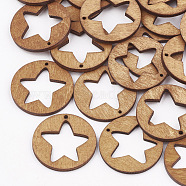 Pear Wood Pentacle Pendants, Dyed, Flat Round with Star, Peru, 30x3mm, Hole: 2mm(WOOD-T010-08F)