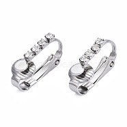 304 Stainless Steel Clip-on Earring Converters Findings, with Clear Cubic Zirconia, Stainless Steel Color, 17x11x7mm(STAS-N092-142)