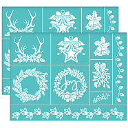 Self-Adhesive Silk Screen Printing Stencil, for Painting on Wood, DIY Decoration T-Shirt Fabric, Turquoise, Christmas Themed Pattern, 280x220mm(DIY-WH0338-151)